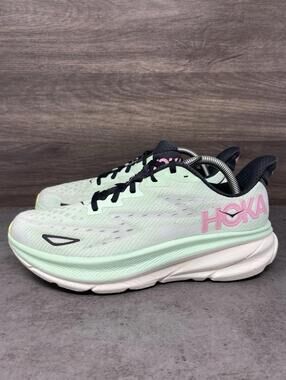 HOKA Clifton 9 Running Shoes Womens Size 10 Green Pink One One